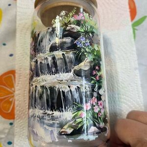 Scenic Waterfall Art Glass Tumbler